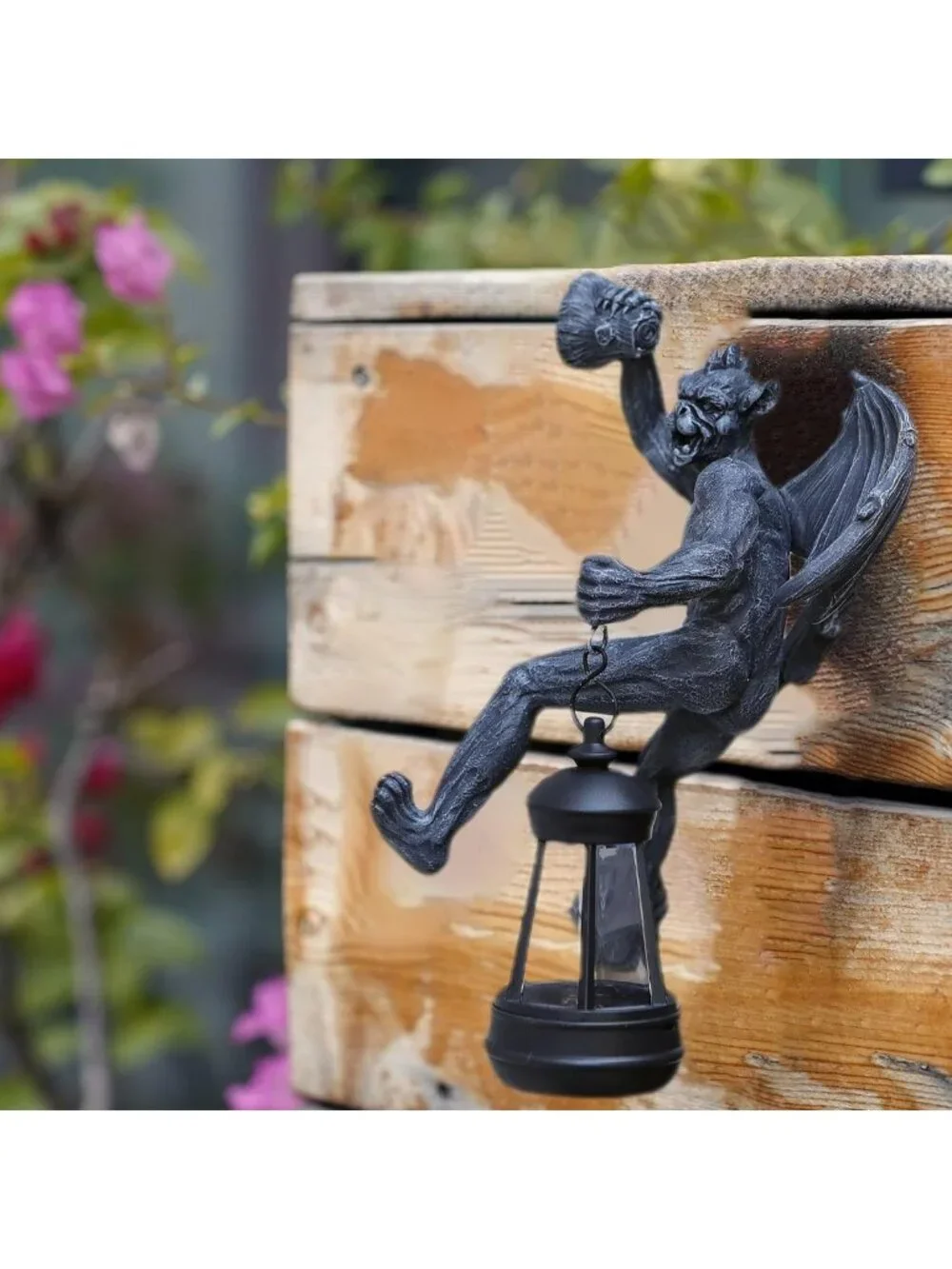 Gothic Dragon Winged Gargoyle Solar Lantern Wall Decor for Garden & Patio Gift